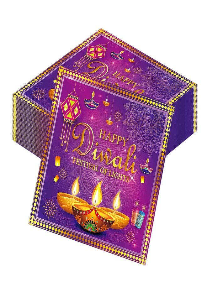 TAKEALOOKO 50 Pcs Happy Diwali Party Decoration, Purple Gold Disposable Napkins for Home Decoration, Fireworks Candles Festival of Lights Theme for Party Decorations Supplies - Image 1